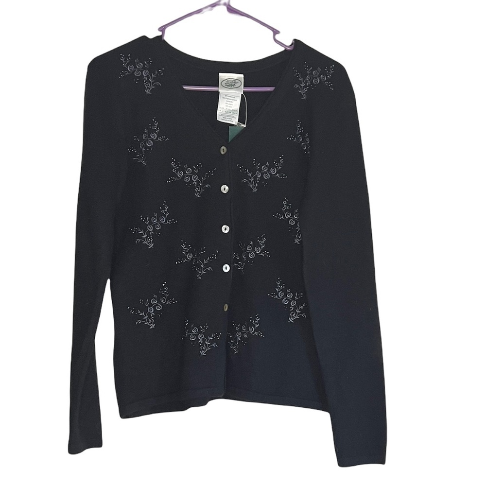 NWT Laura Ashley sweater wool angora born in black pewter embroidered 8